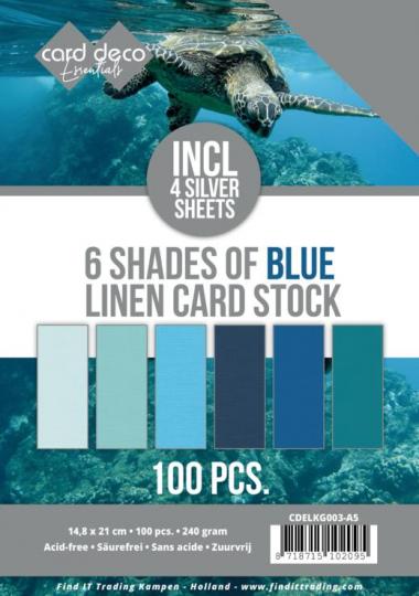 Findit Carddeco 100 Blatt Leinen-Kartenkarton DIN A5 240g - Blautöne incl. 4 Blatt in Silber 