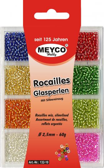Rocailles Sortiment - Transp. mit Silbereinzug 2,5mm Inhalt: 60gr 