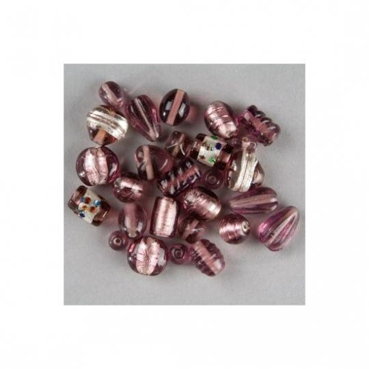 Glasperlen mit Silber rosa+Basic 0,5-1,5cm / 25gr. 