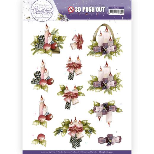 3D-Stanzbogen - Precious Marieke - The Best Christmas Ever - Purple Blumen und Kerzen 