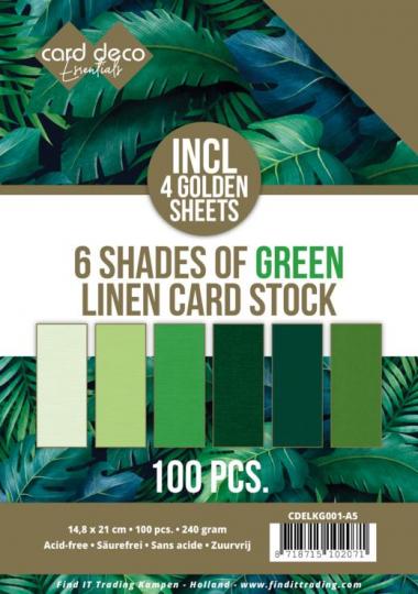 Findit Carddeco 100 Blatt Leinen-Kartenkarton DIN A5 240g - Grüntöne incl. 4 Blatt in Gold 