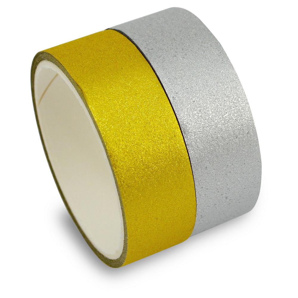 Sandras-Bastelladen, Metallic Washi-Tape Klebeband 2 Rollen je 1,5cm x 3m  - Gold, Silber